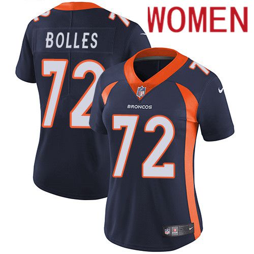 Women Denver Broncos #72 Garett Bolles Navy Blue Nike Vapor Limited NFL Jersey
